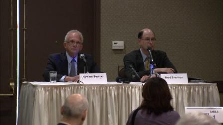 Congressmen Howard Berman and Brad Sherman are seen at a debate in Van Nuys on Tuesday, Sept. 25, 2012.