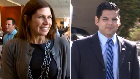 File photo of Republican Rep. Mary Bono Mack (left) and Democrat Raul Ruiz.