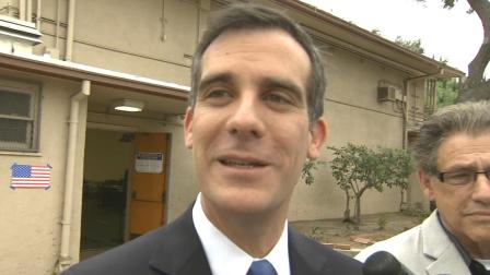Los Angeles mayoral candidate Eric Garcetti in an interview with Eyewitness News on Election Day, Tuesday, May 21, 2013.
