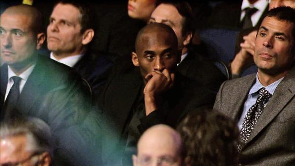 Kobe Bryant is seen at a memorial service for Dr. Jerry Buss at Nokia Theatre in downtown Los Angeles on Thursday, Feb. 21, 2013.