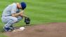 Los Angeles Dodgers starting pitcher Zack Greinke rests after Atlanta BravesAndrelton Simmons doubled in the second inning of Game 2 of the National League division series on Friday, Oct. 4, 2013, in Atlanta.