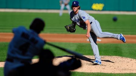 Los Angeles Dodgers starting pitcher Clayton Kershaw throws to St. Louis Cardinals Yadier Molina during the first inning of Game 2 of the National League baseball championship series Saturday, Oct. 12, 2013, in St. Louis.