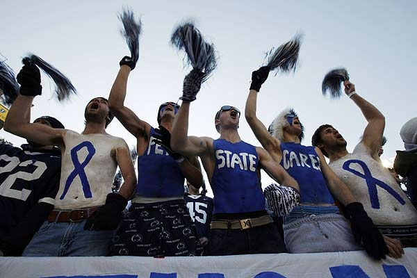 Fans cheer before an NCAA college football game between Nebraska and Penn State Saturday, Nov. 12, 2011, in State College, Pa.