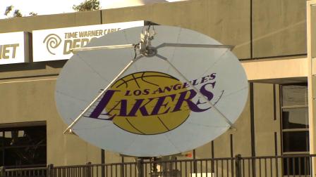 File photo of a Los Angeles Lakers satellite dish.