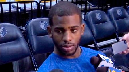 Los Angeles Clippers guard No. 3 Chris Paul talks with reporters before Game 2 of the teams 2012 NBA playoffs game against the Memphis Grizzlies on Wednesday, May 2, 2012.