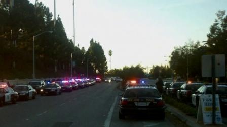Police are seen outside Buck Shaw Stadium at Santa Clara University during a match between the Los Angeles Galaxy and San Jose Earthquakes on Sunday, Oct. 21, 2012.
