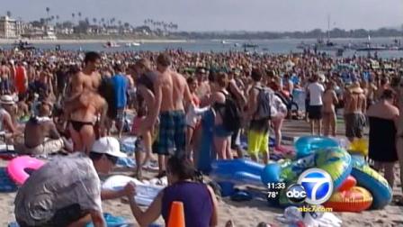 People are seen at Santa Barbaras massive beach party Floatopia, which has attracted thousands of people in recent years, in this file photo.