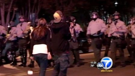 San Diego police in riot gear arrested more than 50 demonstrators at the citys Civic Center Plaza Friday, Oct. 28, 2011.