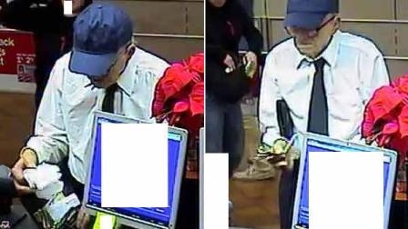 The bank robber known as the Geezer Bandit is seen in surveillance images from a Bank of America branch in San Luis Obispo on Friday, Dec. 2, 2011.