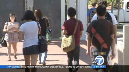 Students walk on a California State University campus in this undated file photo.