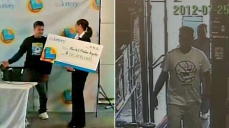 Bladimir Agnite, seen in both photos, claimed his $52 California Lottery jackpot after he recognized himself on surveillance photos released by lottery officials.