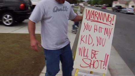 Fed up with people speeding through his neighborhood, a Bakersfield dad put up a sign in his front yard that reads, Warning! You hit my kid, you will be shot!!