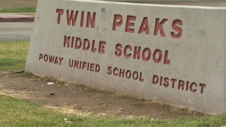 A shooting may have been averted at Twin Peaks Middle School in Poway after authorities arrested a 12-year-old student for making threats on Saturday, Feb. 9, 2013.