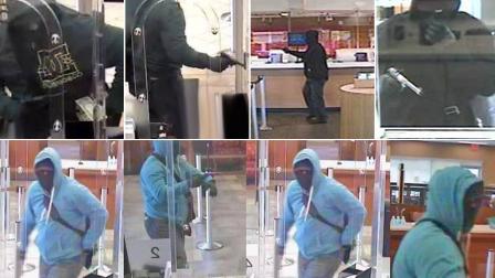 Surveillance still images show a suspect dubbed the Luger Bandit during bank robberies in Southern California.