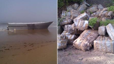 Deputies found nearly 2,000 pounds of marijuana hidden in a panga boat on Arroya Camada Beach in Santa Barbara on Sunday, March 17, 2013.