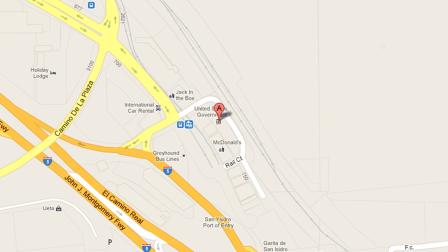 A map shows the location of the San Ysidro port of entry, where U.S. border patrol officers seized more than 1,000 pounds of marijuana hidden in the gas tank of a commercial bus on Wednesday, May 1, 2013.