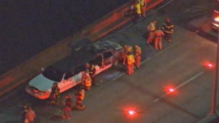 A limousine caught on fire on the San Mateo Bridge in the San Francisco area on Saturday, May 4, 2013.