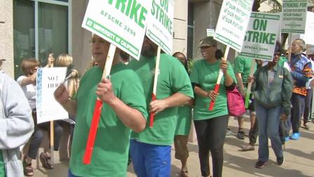University of California hospital workers are seen during a strike in this May 2013 photo.