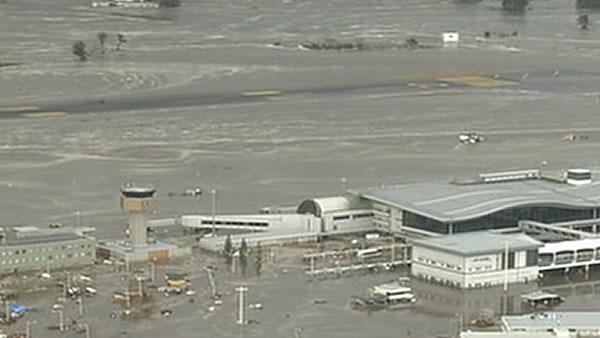The tsunami rammed directly into a breakwater in Kesennuma city in Miyagi prefecture, according to footage on public broadcaster NHK.