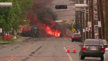 A train carrying crude oil derailed in the eastern Quebec town of Lac-Megantic, igniting explosions and fires on Saturday, July 6, 2013.