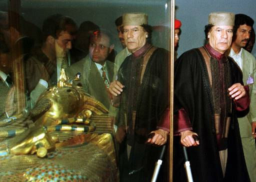 The image of Libyan President Moammar Gadhafi is...