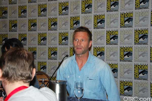 Actor Aaron Eckhart is seen at a panel for the...