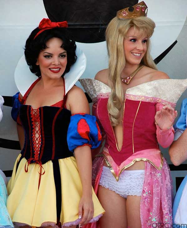 Snow White and Sleeping Beauty lined up outside...