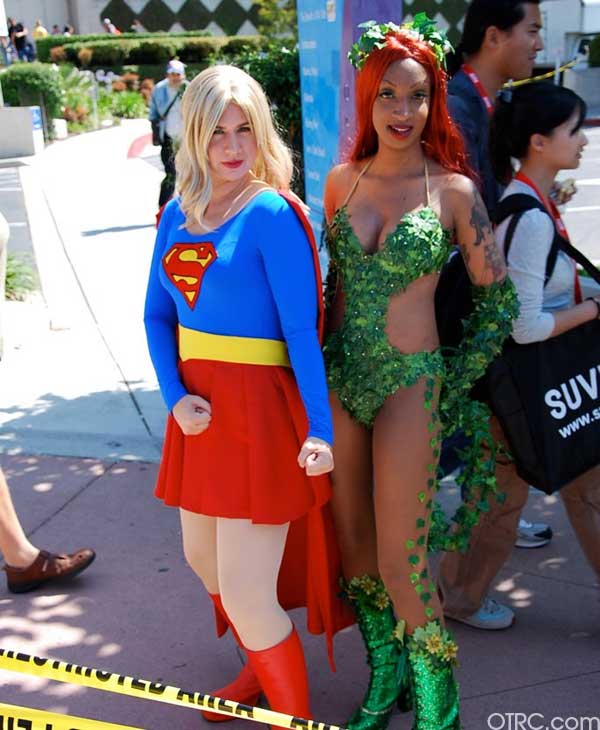 Fans dressed as Supergirl and Batman villain...