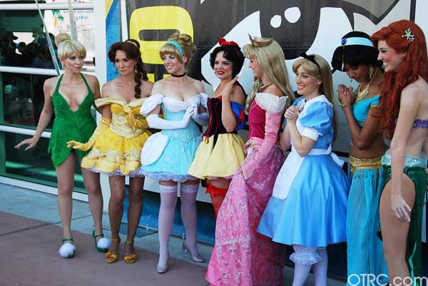 A few Disney princesses lined up outside...