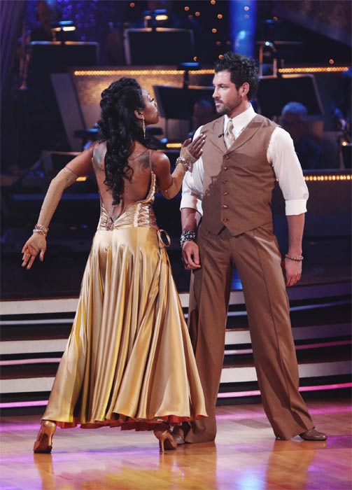Brandy Norwood and Maksim Chmerkovskiy perform on 'Dancing With the Stars,' Monday, Sept.  20, 2010. The judges gave the couple 23 points out of 30.