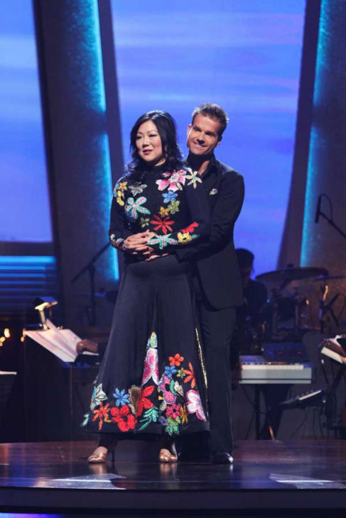 Comedian Margaret Cho and Louis Van Amstel react to being safe on 'Dancing With the Stars: The Results Show,' Tuesday, Sept.  21, 2010. The judges gave the couple 15 points out of 30.