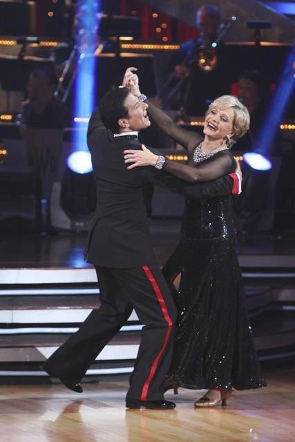 Florence Henderson and Corky Ballas perform on...