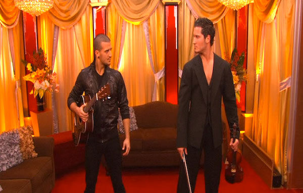 Mark Ballas and Val Chmerkovskiy had a string duel to a rendition of Britney Spears' 'Toxic' on 'Dancing With the Stars: The Results Show,' Tuesday, Oct. 5, 2010.