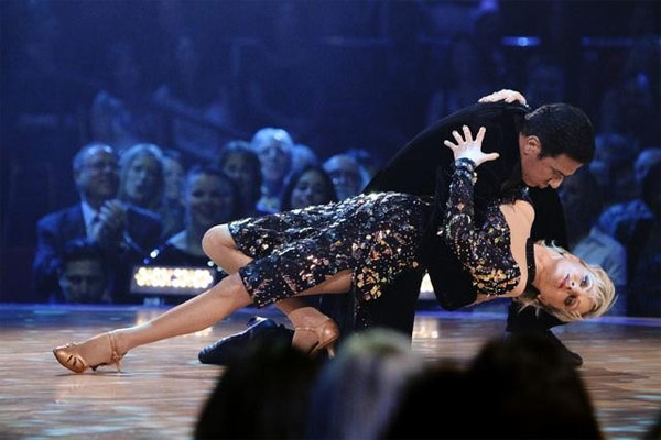Florence Henderson and Corky Ballas perform on...
