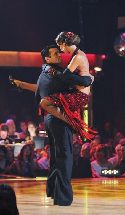Audrina Patridge and Tony Dovolani perform on...