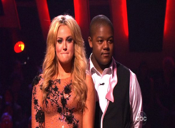 Kyle Massey and Lacey Schwimmer wait to hear...