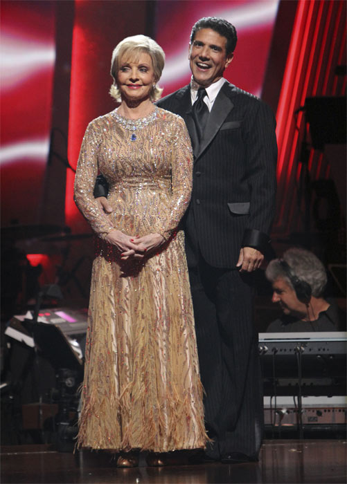 Florence Henderson and Corky Ballas wait to hear...