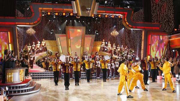 USC Marching Band performs with Karina Smirnoff and Derek Hough on 'Dancing With the Stars: The Results Show', Sept. 29, 2009
