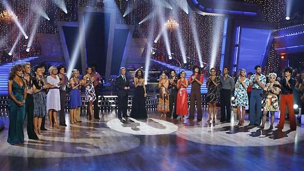 The celebrity competitors are seen lined up at the end of 'Dancing With the Stars', October 19, 2009