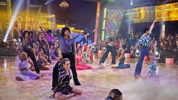 Celebrity competitors do the Hustle for their first group dance on 'Dancing With the Stars', October 19, 2009