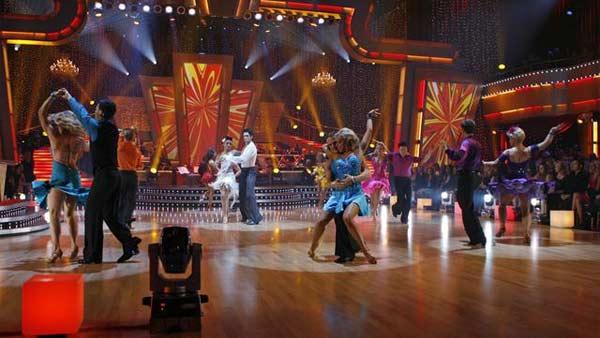 Celebrity competitors perform the Mambo during a dance-off on 'Dancing With the Stars,' October 26, 2009