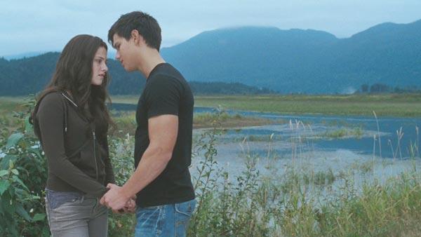 Jacob (Taylor Lautner) tries to convince Bella (Kristen Stewart) that she should be on Team Jacob, and not Team Edward.