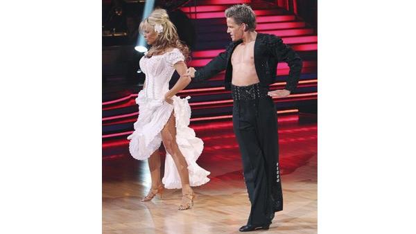 Pamela Anderson and Damian Whitewood perform on 'Dancing With the Stars,' Monday, April 5, 2010. The judges gave the couple 21 points out of 30.