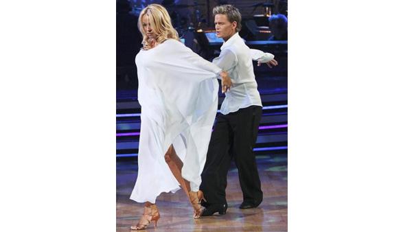 Pamela Anderson and Damian Whitewood perform on 'Dancing With the Stars,' Monday, April 12, 2010. The judges gave the couple 47 points out of 60.