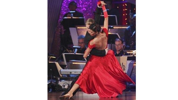 Singer Nicole Scherzinger and partner Derek Hough perform on week five of 'Dancing With the Stars,' Monday April 19, 2010. The judges gave the couple 29 points out of 30.