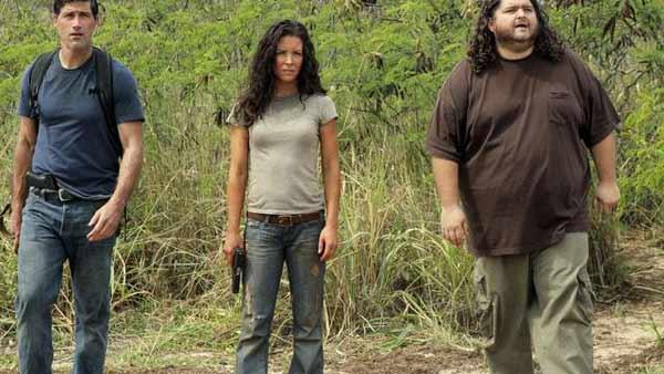 Jack Shephard (Matthew Fox), Kate Austen (Evangeline Lilly) and Hurley (Jorge Garcia)