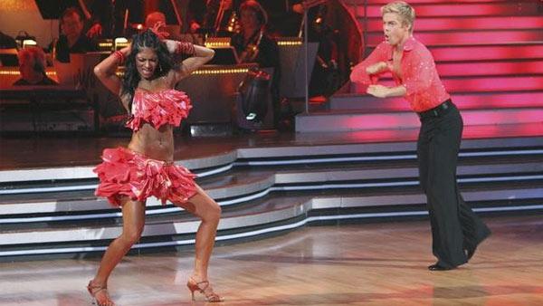 Singer Nicole Scherzinger and partner Derek Hough perform the Samba on week six of 'Dancing With the Stars,' Monday April 26, 2010.