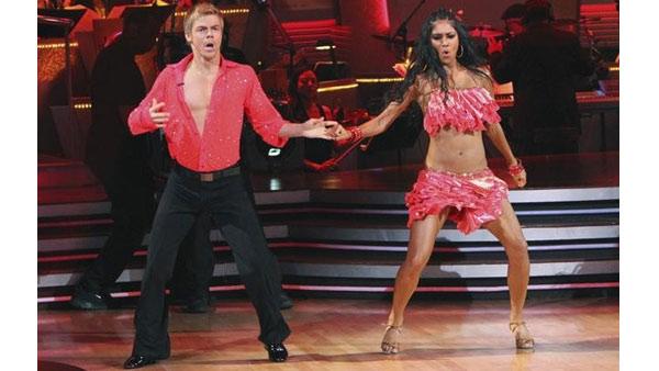 Singer Nicole Scherzinger and partner Derek Hough perform the Samba on week six of 'Dancing With the Stars,' Monday April 26, 2010.