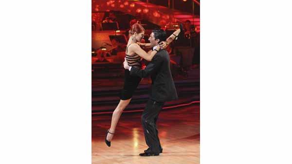 Olympic skater Evan Lysacek and partner Anna Trebunskaya performed the Argentine Tango on week seven of 'Dancing With the Stars,' Monday, May 3, 2010. The judges gave the couple a perfect score of 30 out of 30 points.