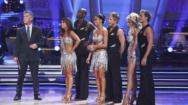 Cheryl Burke, Chad Ochocinco, Nicole Scherzinger, Derek Hough, Pamela Anderson and Damian Whitewood dance the Cha Cha to Lady Gaga's 'Telephone' on week seven of 'Dancing With the Stars,' Monday, May 3, 2010.
